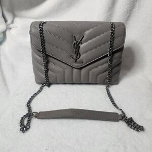Saint Laurent Gray Quilted Shoulder Bag